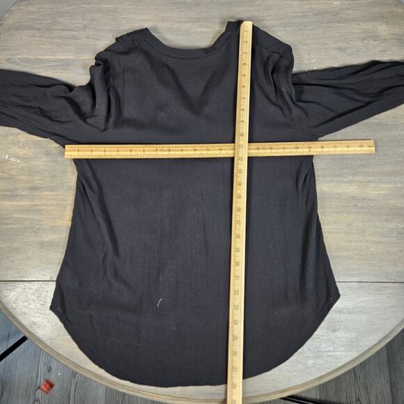 Matty M Long Sleeve Shirt Ruffle Front Button Up Black Semi Sheer Size Large - Picture 7 of 8